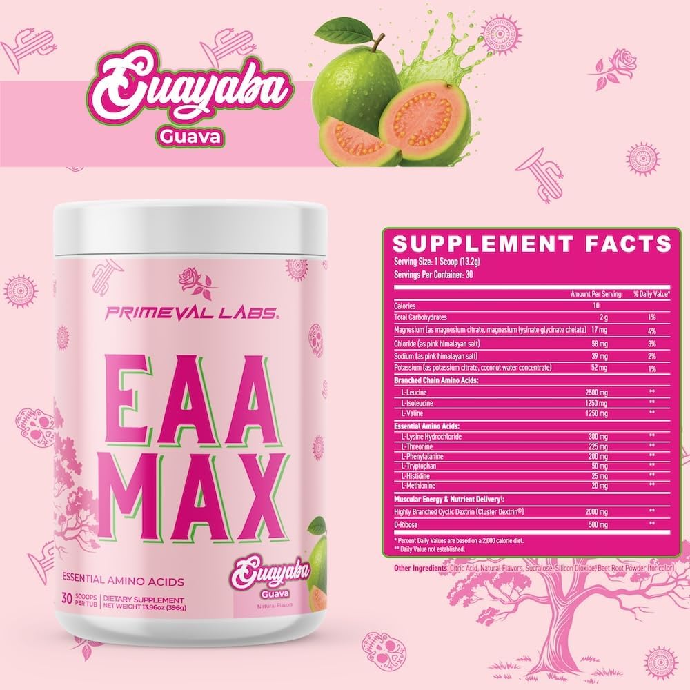 Primeval Labs EAA Max | BCAA Powder & Amino Acids Supplement | Pre or Post Workout Muscle Recovery | Supports Hydration, Performance & Electrolytes | 30 Servings | Strawberry Mango 3
