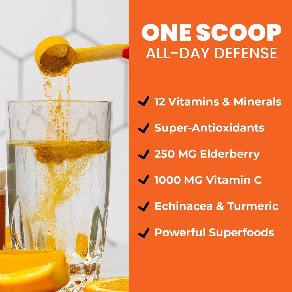 GOBIOTIX Vitamin C - Immune Defense Support Supplement - Immunity Powder Wellness Booster - Vegan Superfood - Elderberry, Turmeric, B12 Vitamin Supplement, Non-GMO and Sugar Free (Orange) 4