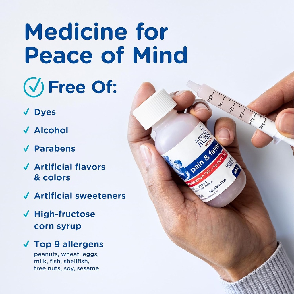 Mommy's Bliss Infants' Pain and Fever Reducer, Baby Acetaminophen, Dye Free, Delicious Mixed Berry Flavor, Ages 2+, 2 Fluid Ounces 5