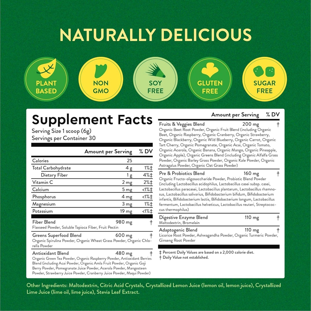 360 Nutrition Blends with Benefits Super Greens Powder w/Probiotics, Digestive Enzymes, Sugar & Gluten Free, Plant Based Superfood Drink Mix for Gut Health, Bloating, Immunity, Overall Health, 6.35 oz 6