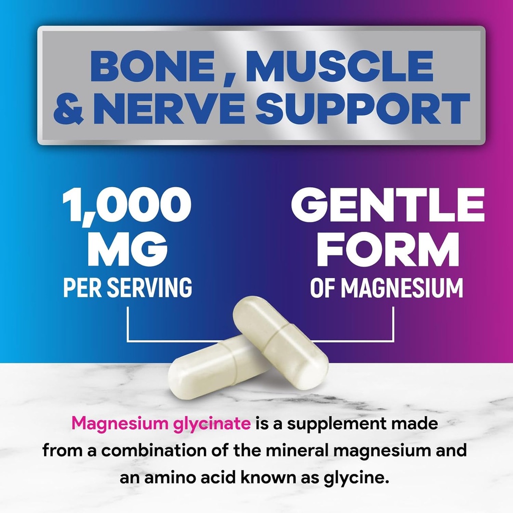 Magnesium Glycinate 500mg Capsules - Pure & Chelated for Max Absorption - Supports Muscle, Nerve & Heart Health, Sleep Support - Best Magnesium Pills Supplement for Whole Body Support - 120 Capsules 4