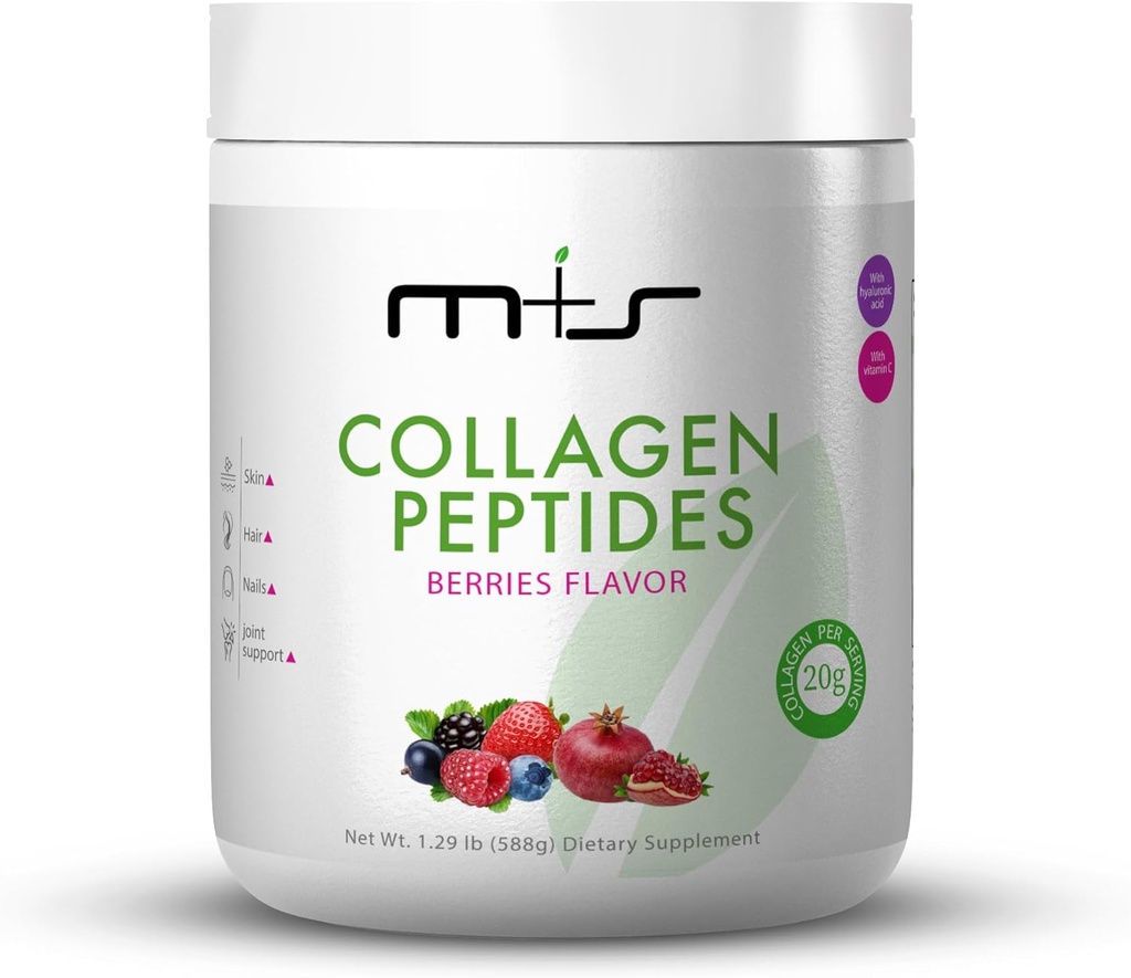 M+S Collagen Peptides Powder with Vitamin C and Hyaluronic Acid, Improves Elasticity, Hair, Skin, Nails and Joint – Sugar Free, 1.29 Lb (Berries Flavor) 2