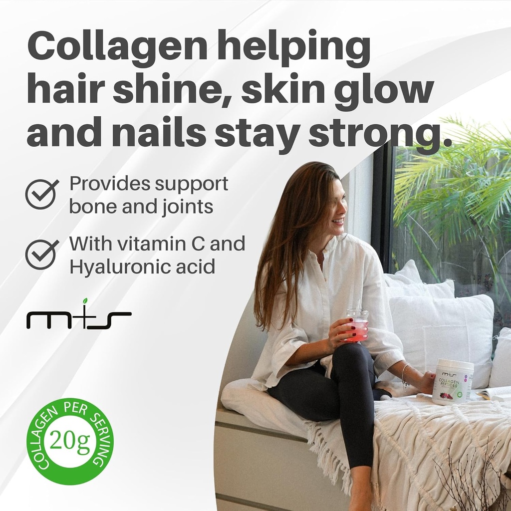 M+S Collagen Peptides Powder with Vitamin C and Hyaluronic Acid, Improves Elasticity, Hair, Skin, Nails and Joint – Sugar Free, 1.29 Lb (Berries Flavor) 4