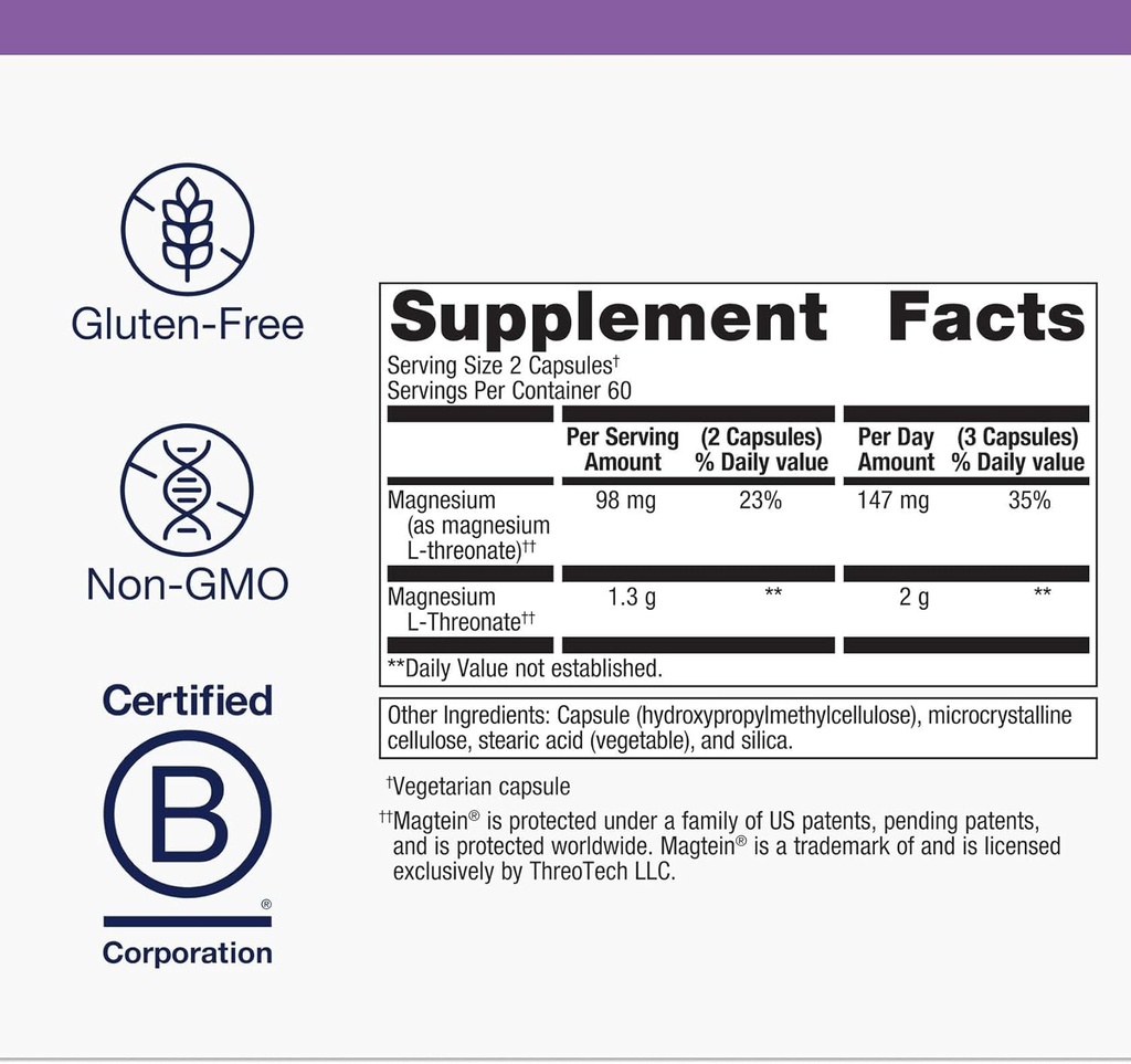 Metagenics Magnesium L-Threonate - Magtein Magnesium for Brain Health, Memory, Learning & Cognitive Support - Clinically Studied Bioavailable Form - Non-GMO, Gluten-Free, Vegan - 120 Capsules 5