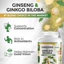 GreeNatr Ginko Biloba & Panax Ginseng Supplement - Red Ginseng Brain Supplement for Memory and Focus - Ginkgo Biloba Supplements for Good Vision, Immune System and Improved Blood Flow - 3 Bottles 4