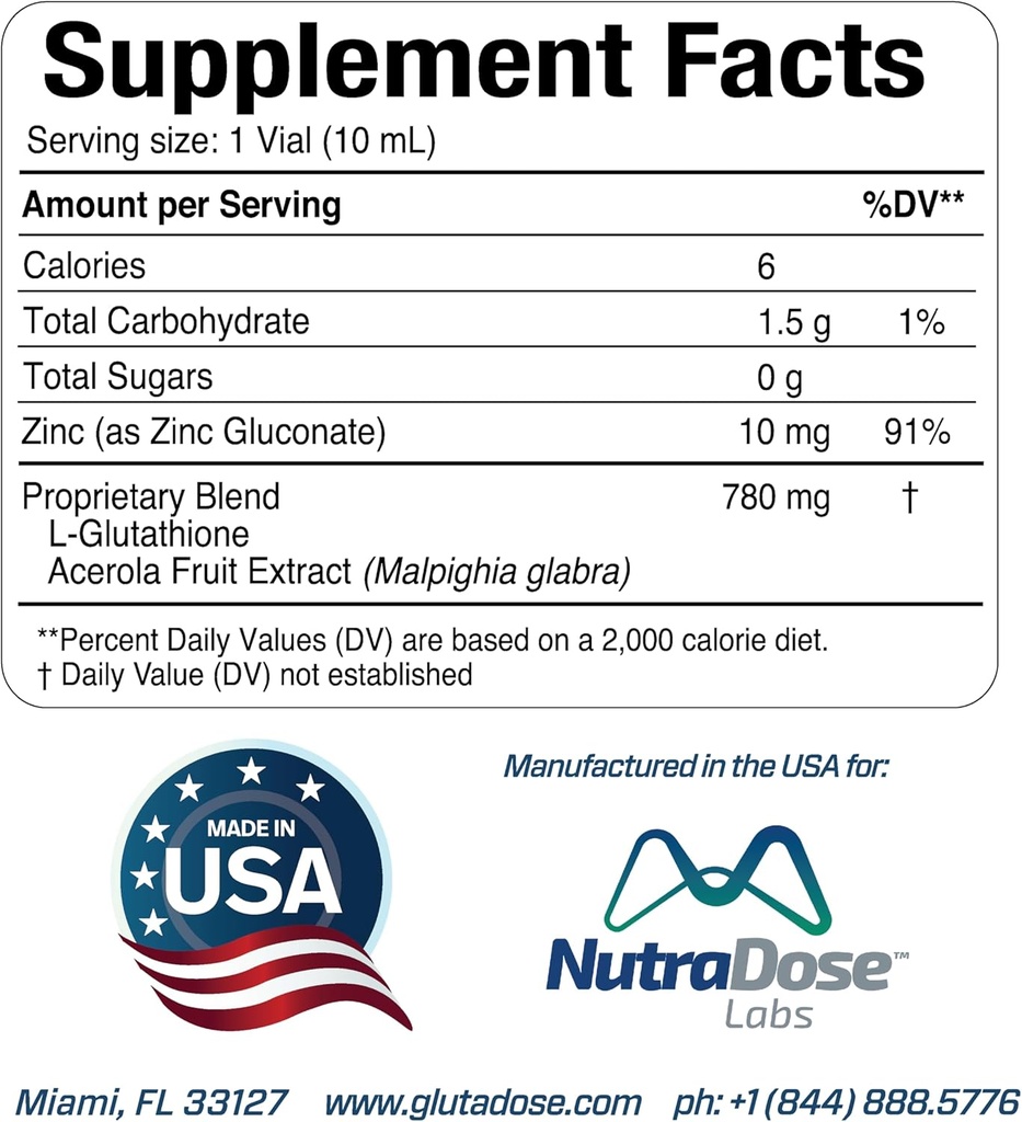 Liquid Glutathione Supplement, Lemon Berry Flavored Acerola Energy Booster w/Zinc, Daily Vitamins & Minerals, Zero Sugar Formulation, Everyday Auto-Immune Support for Adults, 0.34 fl oz, Pack of 60 4