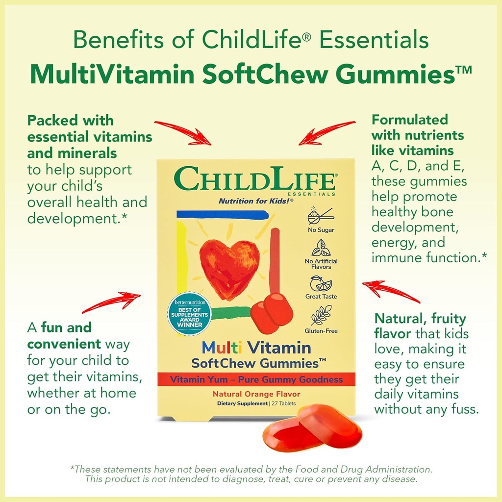 CHILDLIFE ESSENTIALS Kids Multivitamin SoftChew Gummies - Kids Vitamins, Multivitamin for Kids, Multivitamin Gummies, Toddler Vitamins, Kids Chewable Vitamin, Sugar Free - Natural Orange, 27 Tablets 6