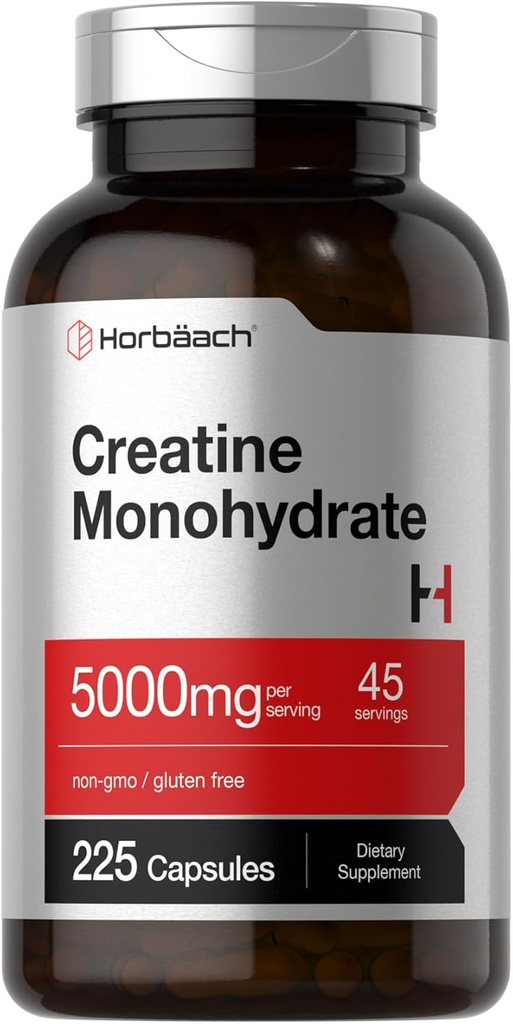 Horbäach Creatine Monohydrate | 5g | 225 Capsules | Non-GMO, Gluten Free Supplement 2