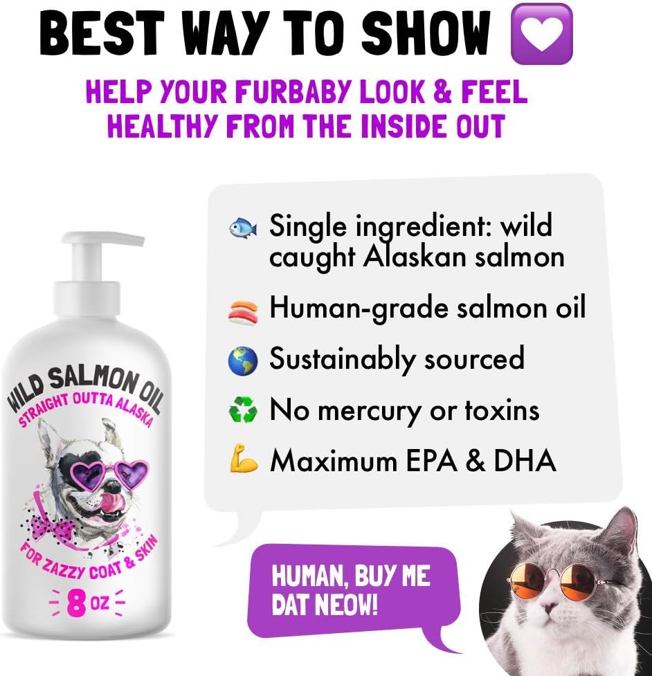 Wild Alaskan Salmon Oil for Dogs & Cats - Pure Fish Omega 3 6 9 Liquid EPA DHA Fatty Acids - Skin & Coat Supplement - Supports Joint Function, Brain, Eye, Immune & Heart Health - Made in USA 8 oz 5