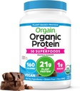 Orgain Organic Vegan Protein + 50 Superfoods Powder, Creamy Chocolate Fudge - 21g Plant Based Protein, 9g Prebiotic Fiber, No Lactose, Gluten Free, No Added Sugar, 2.02 lb (Packaging May Vary) 2