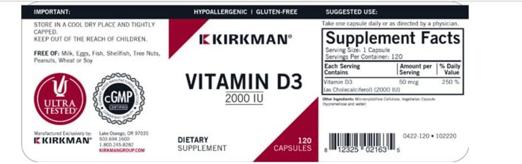 Vitamin D-3 2000 IU Capsules - Hypo - 120 ct 4