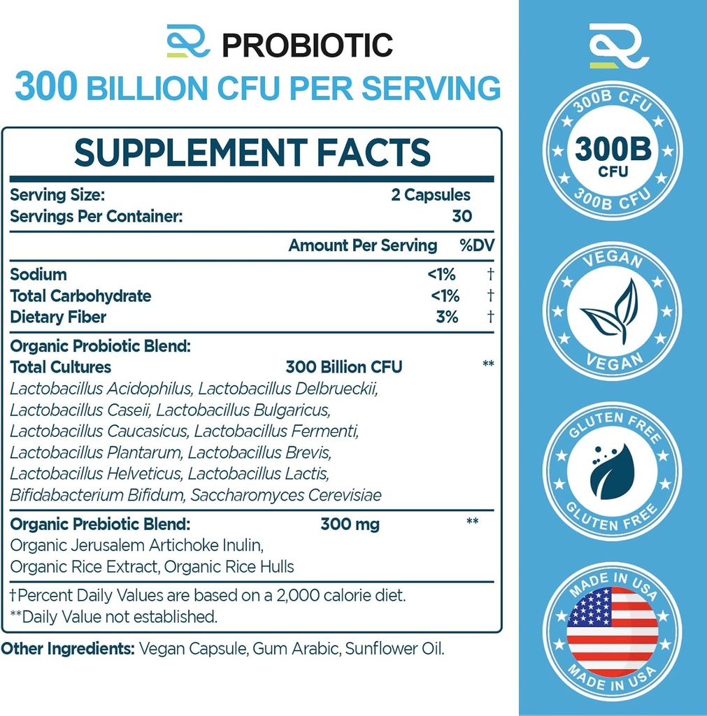 Probiotic Supplement for Women and Men, 12 Strains Organic Probiotics with Prebiotics 3