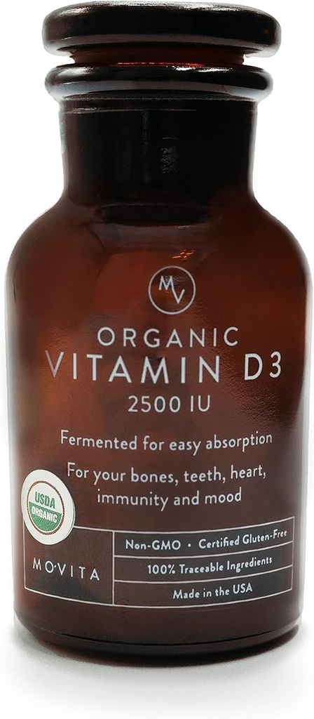 Movita Certified Organic Vitamin D3 2500IU – Supports Energy, Immune Health & Bone Strength – Fermented Whole Foods, Organic, Vegan, Gluten-Free, Non-GMO – 30-Day Supply (Glass Bottle) 2