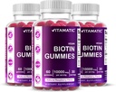 Vitamatic Biotin Gummies 10,000 mcg for Stronger Hair, Skin & Nails - 60 Vegan Gummies - Also Called Vitamin B7 (3 Bottles) 2