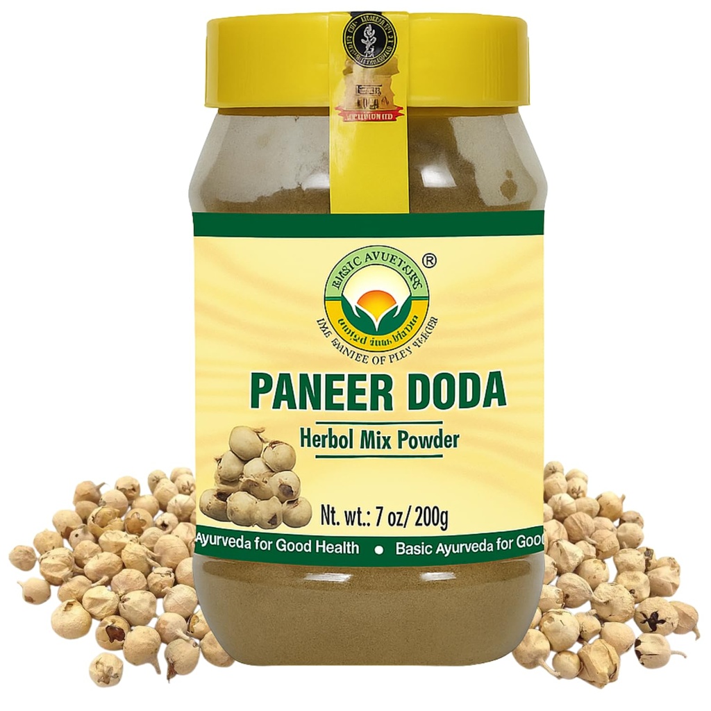 BASIC AYURVEDA Paneer Doda Herbal Mix Powder | 7.05 Oz (200g) | Organic Withania Coagulans Dried Fruit Powder | Indian Rennet | Natural Ayurvedic Supplement 2