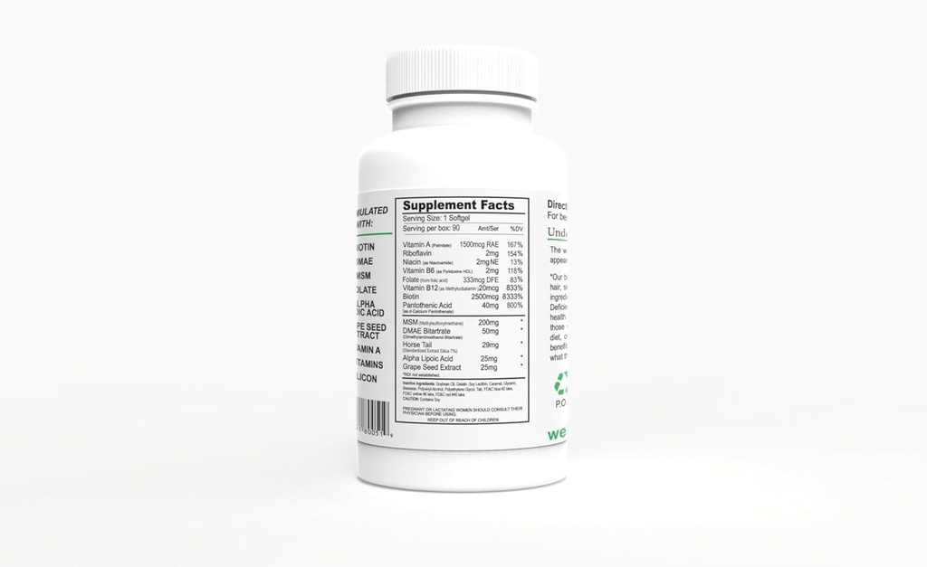 Wellgenix Purvana Hair, Skin, and Nails Vitamin Softgels for High Absorption - Double Strength 2500mcg Biotin, VIT A & B (90 Count) 2 Pack 5