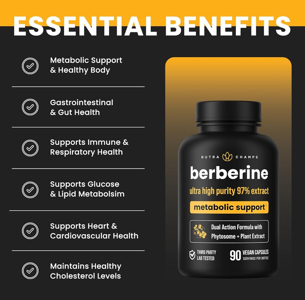 NutraChamps Complete Metabolic & Circulatory Support : Berberine & Nitric Oxide Booster Duo 6