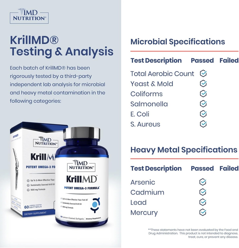 1MD Nutrition KrillMD - Antarctic Krill Oil Omega 3 Supplement with Astaxanthin, EPA, DHA | 2X More Effective Than Fish Oil | 60 Softgels 3