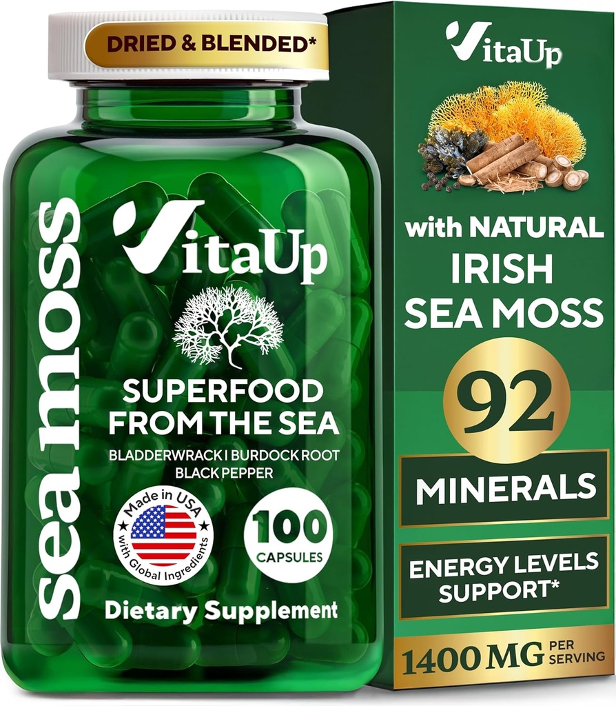 Wildcrafted Irish Sea Moss Capsules with Burdock Root & Bladderwrack - USA Made Sea Moss Advanced for Hair, Skin, Immune & Energy Levels Support - SeaMoss Pills - 100 Vegan Capsules 2