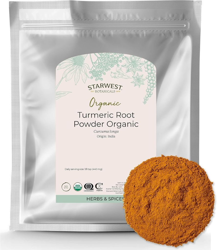Starwest Botanicals Organic Ground Turmeric Root Powder - Curcumin Spice for Cooking & Seasoning, Natural Source of Antioxidants, Immune Support, Certified Kosher, Non-GMO - Bulk 2 lb Bag 2