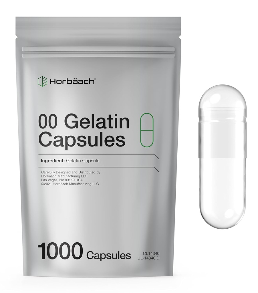 Empty Capsules Size 00 | 1000 Clear Gelatin Capsules | Resealable Bag | Non-GMO, Gluten Free | By Horbaach 2