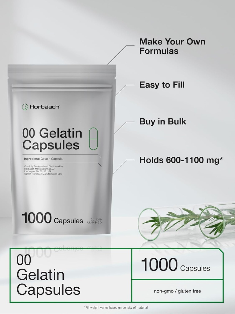 Empty Capsules Size 00 | 1000 Clear Gelatin Capsules | Resealable Bag | Non-GMO, Gluten Free | By Horbaach 3