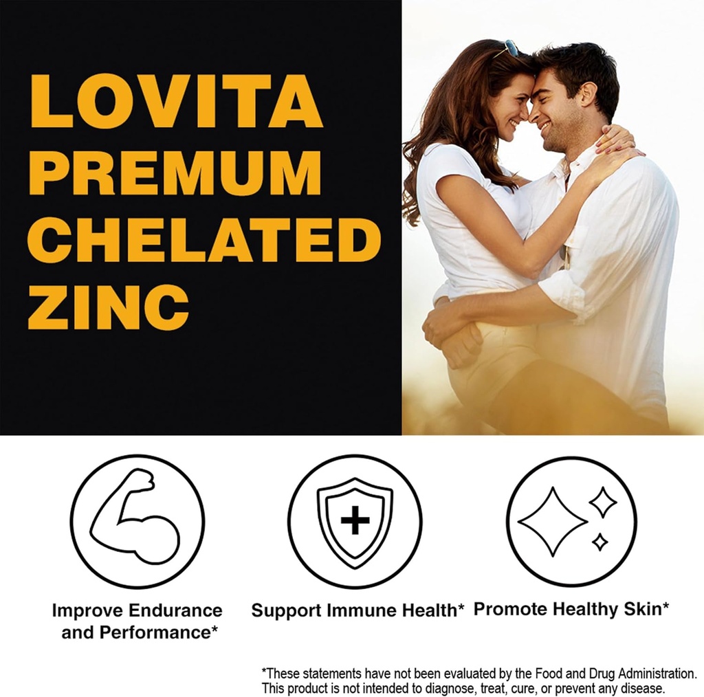 LOVITA Zinc 50mg | Potent Highly-Absorbed Chelated Zinc Supplements, Picolinate & Bisglycinate | Vegan, Gluten Free, non-GMO | For Immune, Antioxidant Support & Healthy Skin | 200 Capsules (Pack of 3) 6