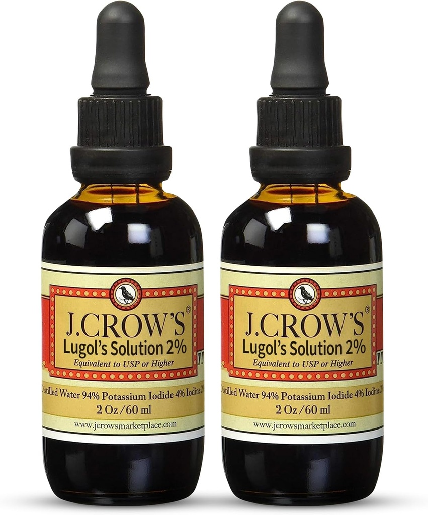 J.CROW'S® Lugol's Solution of Iodine 2% 2 oz (2 Bottle) – Premium Iodine & Potassium Iodide Liquid, Gluten &, Alcohol-Free Natural Brine Extract, No Expiration 2