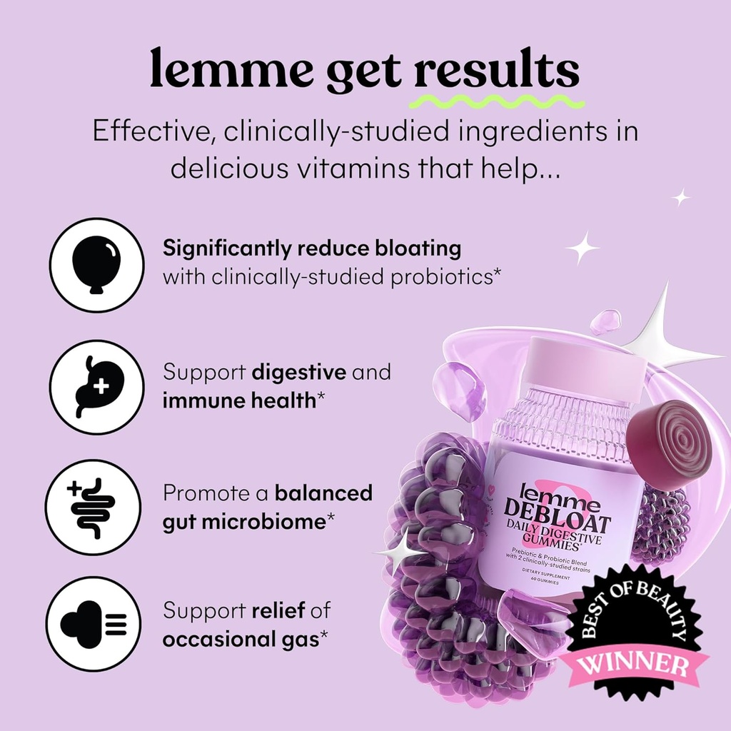 Lemme Sleep & Debloat Bundle - Sleep Gummies, a Drug-Free Nighttime Aid & Debloat Gummies for Digestive & Gut Health, Probiotics & Prebiotics - Gluten Free, Gelatin Free, Non-GMO - 60 Ct. Each 4