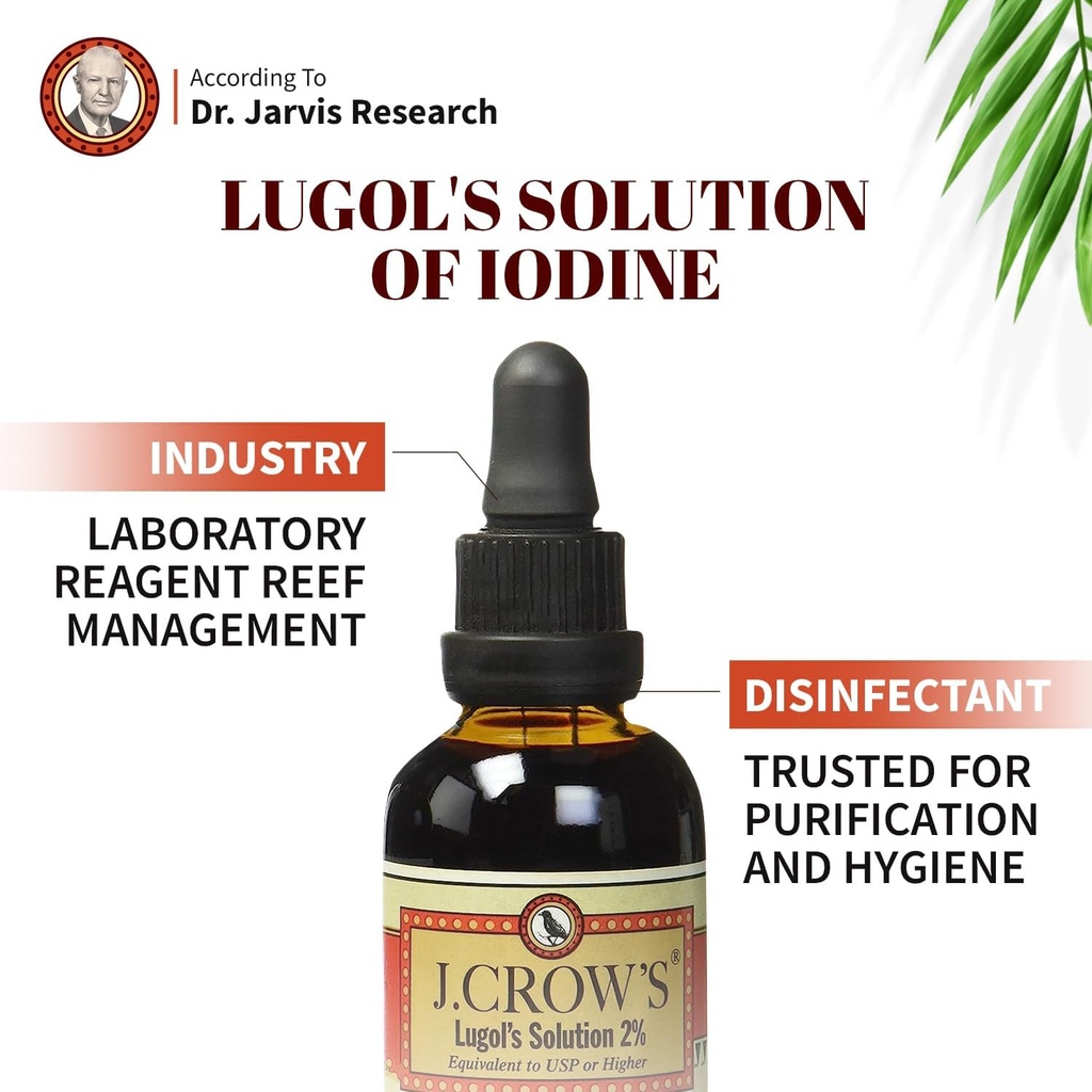 J.CROW'S® Lugol's Solution of Iodine 2% 2 oz (2 Bottle) – Premium Iodine & Potassium Iodide Liquid, Gluten &, Alcohol-Free Natural Brine Extract, No Expiration 4