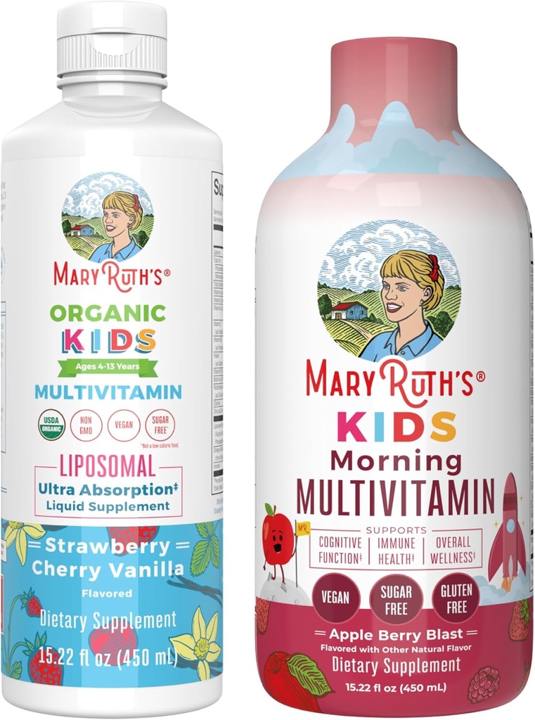 MaryRuth Organics Liquid Multivitamin (Apple Berry) & Liposomal (Strawberry Cherry & Vanilla) for Kids | Clean Label Project Verified® | Overall Wellness | Vegan, Non-GMO, Gluten Free 2