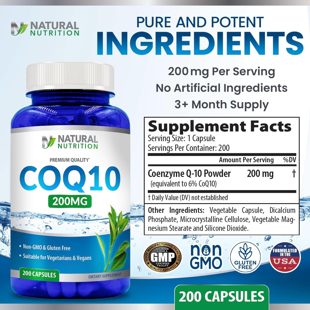 Generic Natural Vitamin Coq10 200mg, 200 Capsules, Quick Absorption - Gluten Free & Non-GMO 6