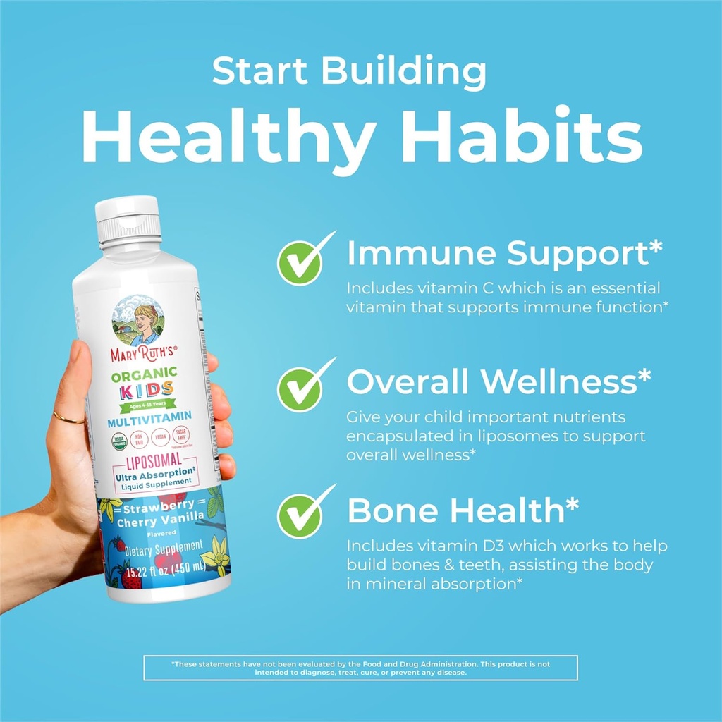 MaryRuth Organics Liquid Multivitamin (Apple Berry) & Liposomal (Strawberry Cherry & Vanilla) for Kids | Clean Label Project Verified® | Overall Wellness | Vegan, Non-GMO, Gluten Free 4