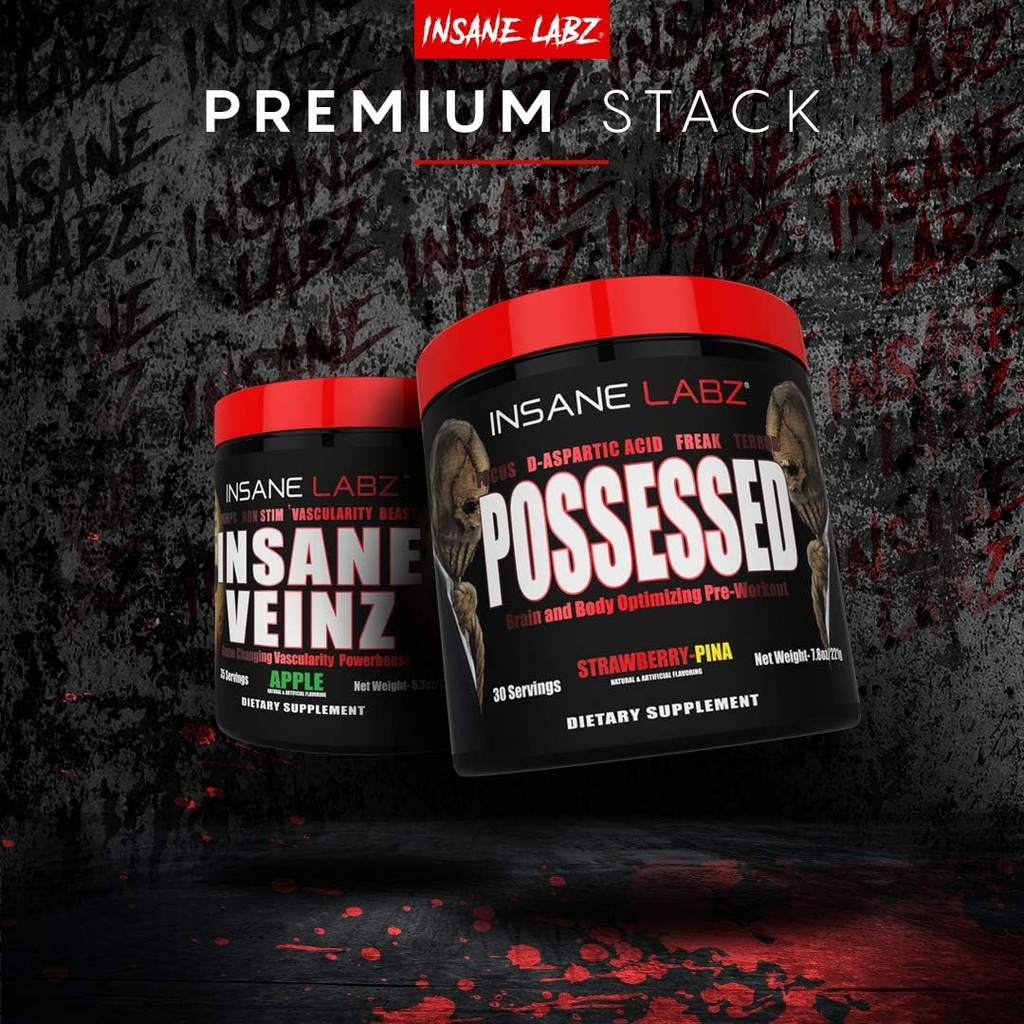 Insane Labz Possessed Low Stimulant Testosterone Boosting Pre Workout Powder, Loaded with D Aspartic Acid and Creatine Fueled by AMPiberry and OXYgold, 30 Srvgs, Gummy Worm 6