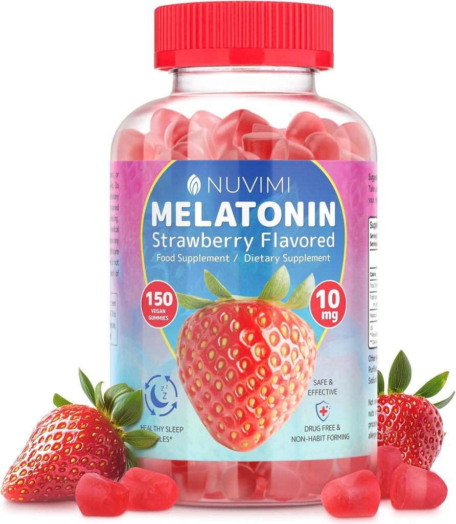 Melatonin Gummies - 10 mg Strawberry Flavored Dietary Food Supplement to Help Support Sleep - 150 Vegan Gummies 2