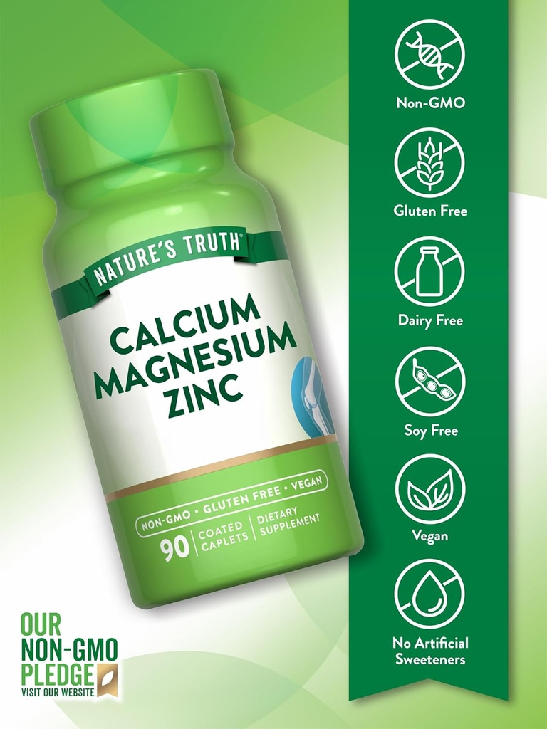 Nature's Truth Calcium Magnesium Zinc | 90 Coated Caplets | Vegan, Non-GMO, and Gluten Free Supplement 4