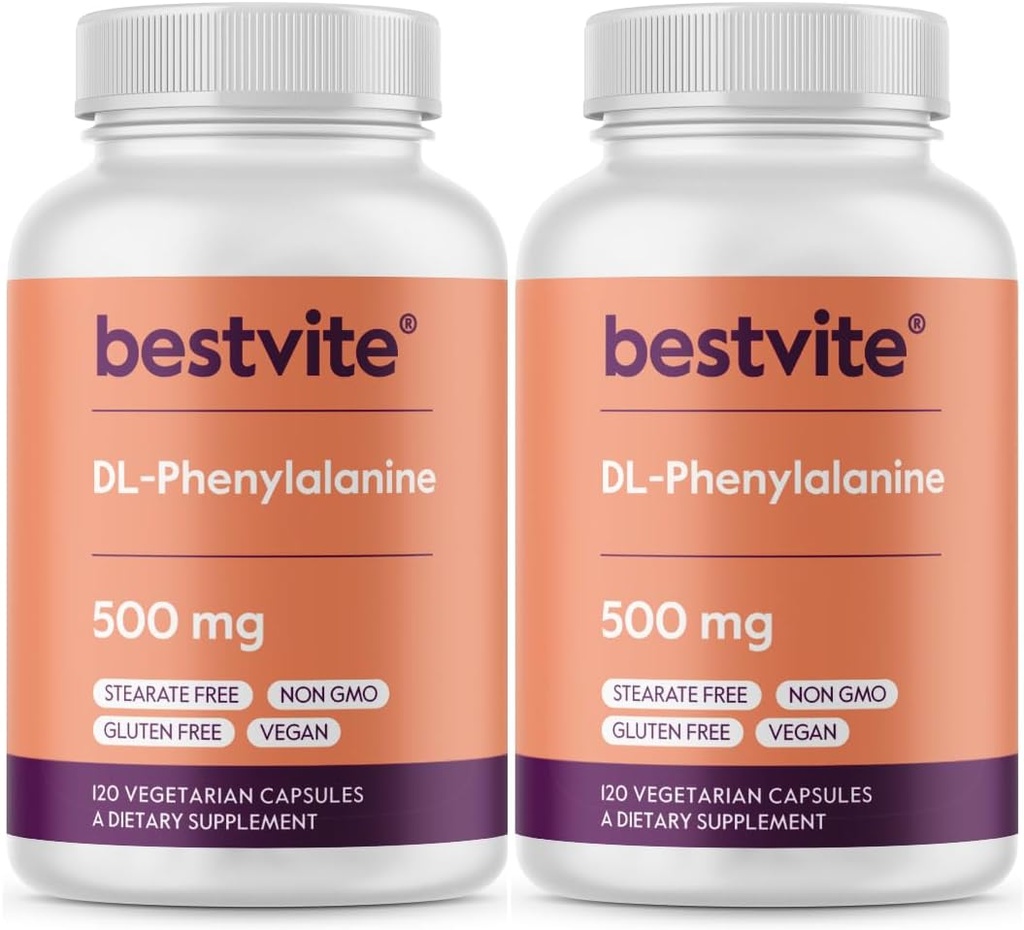 BESTVITE DL-Phenylalanine 500mg (240 Vegetarian Capsules) (2-Pack) - No Stearates - No Fillers - Vegan - Gluten Free - Non GMO 2