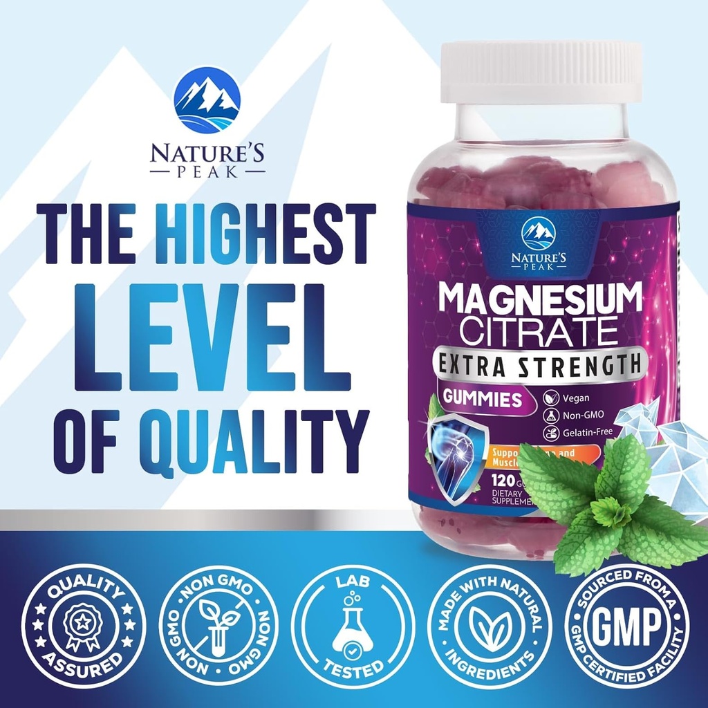 Magnesium Citrate Supplement Gummies - High Absorption Magnesium Gummy for Adults & Kids, Magnesio Citrate Supplements for Bone, Muscle Health, Heart Support, Vegan, Gluten Free, Non-GMO - 120 Gummies 5