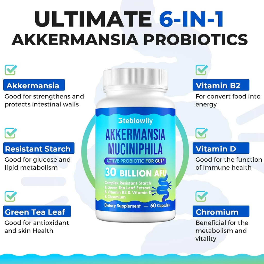 Akkermansia Probiotic, GLP-1, Live Strain Probiotics for Women & Men, GLP 1 Supplement for Gut Health, Digestive, Metabolic*, Immune, with Chromium, Green Tea Leaf, 60 Capsule 5