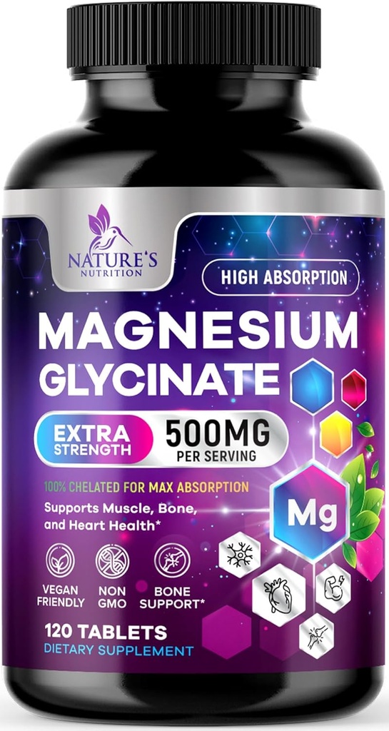 Magnesium Glycinate 500mg - Chelated for Ultra Absorption - Supports Bone, Muscle, Nerves & Heart Health, Nature's Sleep Support, Best Magnesium Supplement Pills for Whole Body Support - 120 Tablets 2