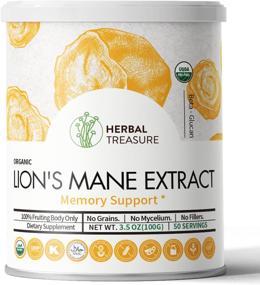 Organic Lions Mane, Non-GMO and Gluten-Free Lions Mane, Neuronal Growth and Immune System, Mushroom Powder for Memory Support, Concentration, Clarity, Creativity and Mood-50 Serving 2