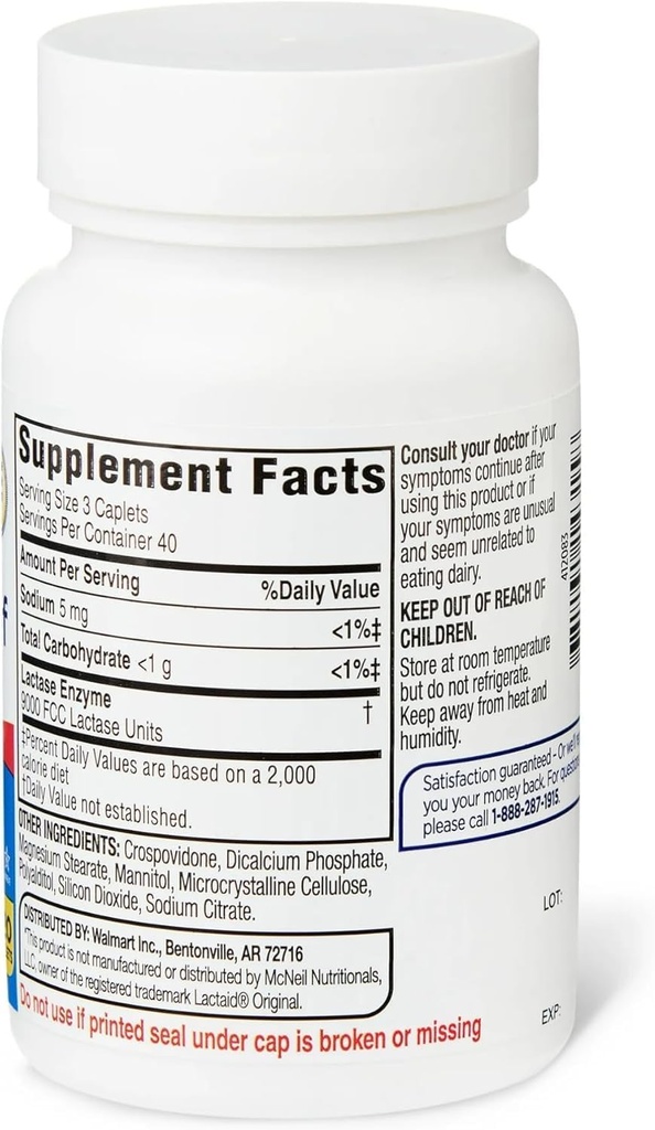 Dairy Relief Caplets, Original, Lactase Enzyme, 120 Pills by Equate (Pack of 1) + Sticker 4