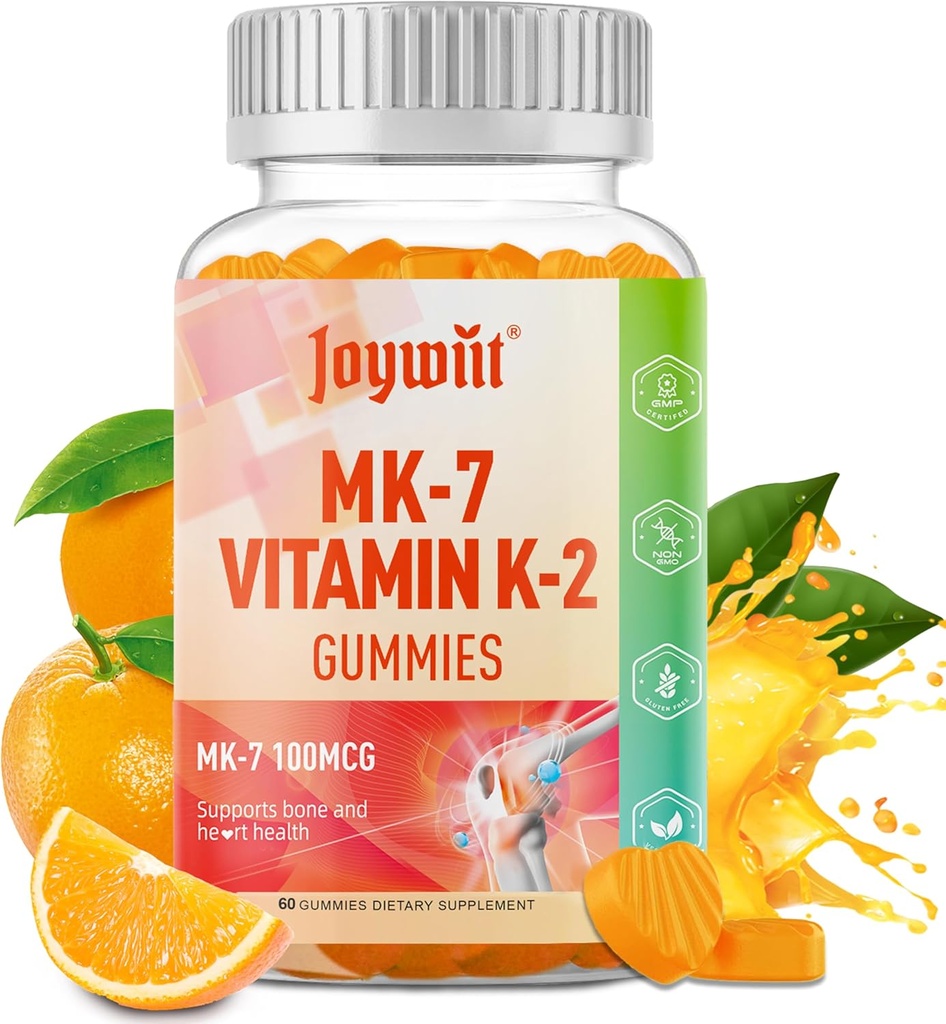 Vitamin K2 MK-7 Gummies 100mcg, Extra Strength K2 Vitamin Supplement for Bone & He-Art Support, Chewable Natural Orange Flavor, Non GMO, Vegan, 60 Gummies 2