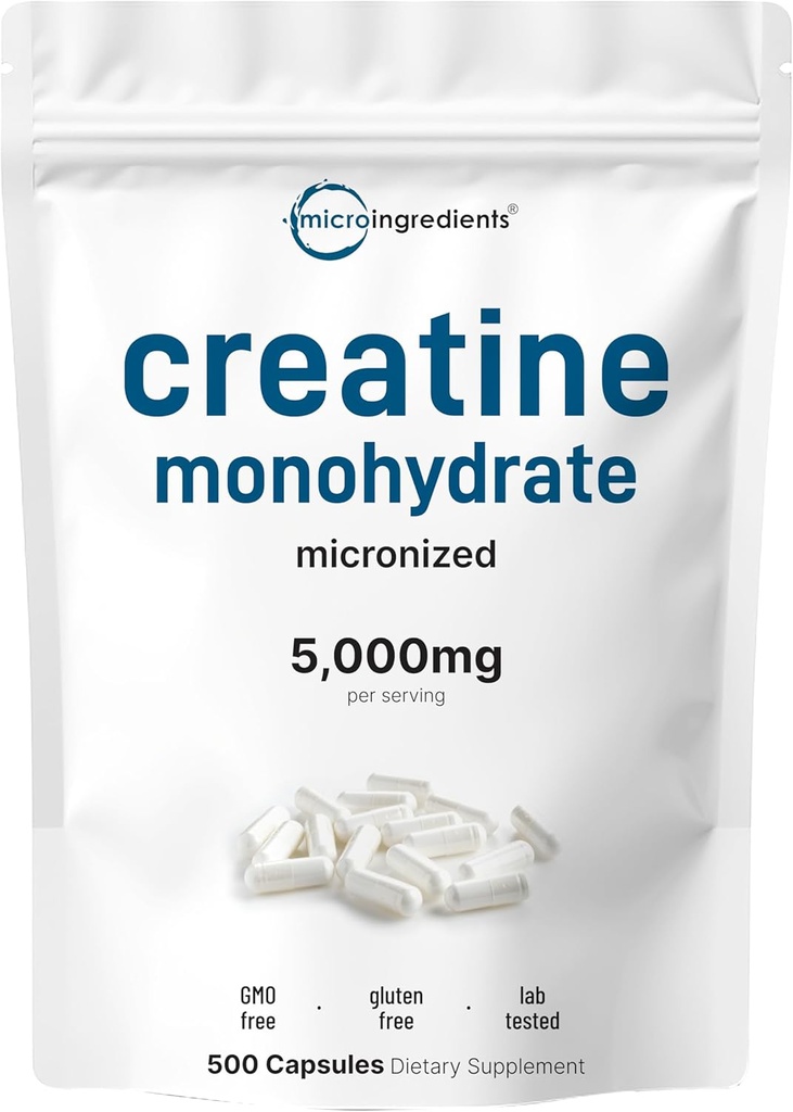 Creatine Monohydrate 5,000mg, 500 Capsules | Pure Creatine Pills – Micronized + Unflavored Powder Source, Easy Absorption | Pre Workout & Muscle Health Support | Keto, Non-GMO 2