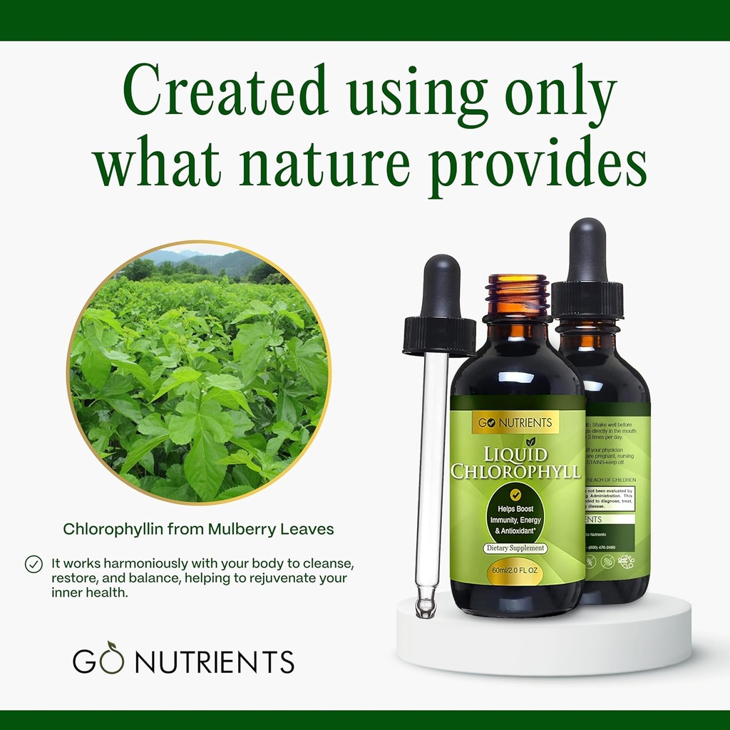 Go Nutrients Liquid Chlorophyll Drops – Organic Mulberry Leaf Extract with Copper – Natural Detox & Internal Deodorant for Women, Men & Kids – Non-GMO, Vegan, Mint Flavor, 2 oz Glass Bottle 5