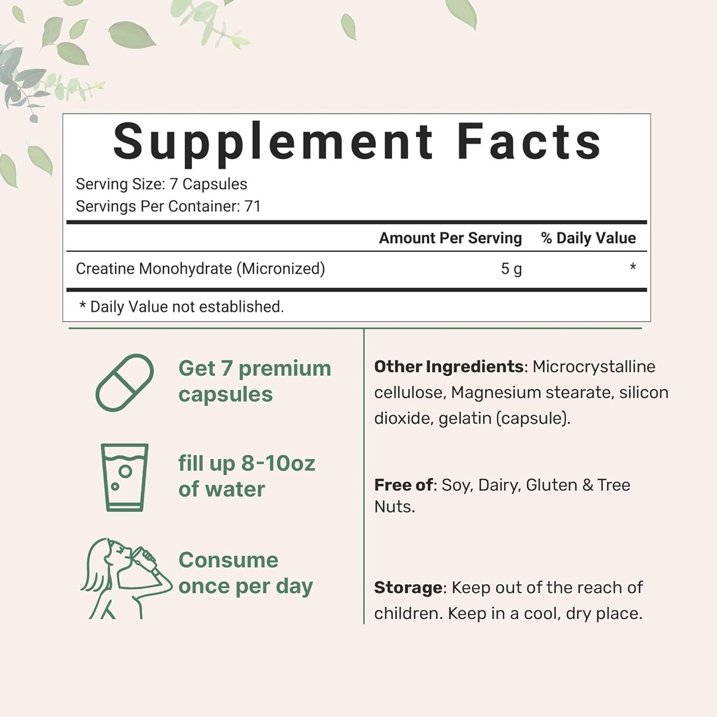 Creatine Monohydrate 5,000mg, 500 Capsules | Pure Creatine Pills – Micronized + Unflavored Powder Source, Easy Absorption | Pre Workout & Muscle Health Support | Keto, Non-GMO 5