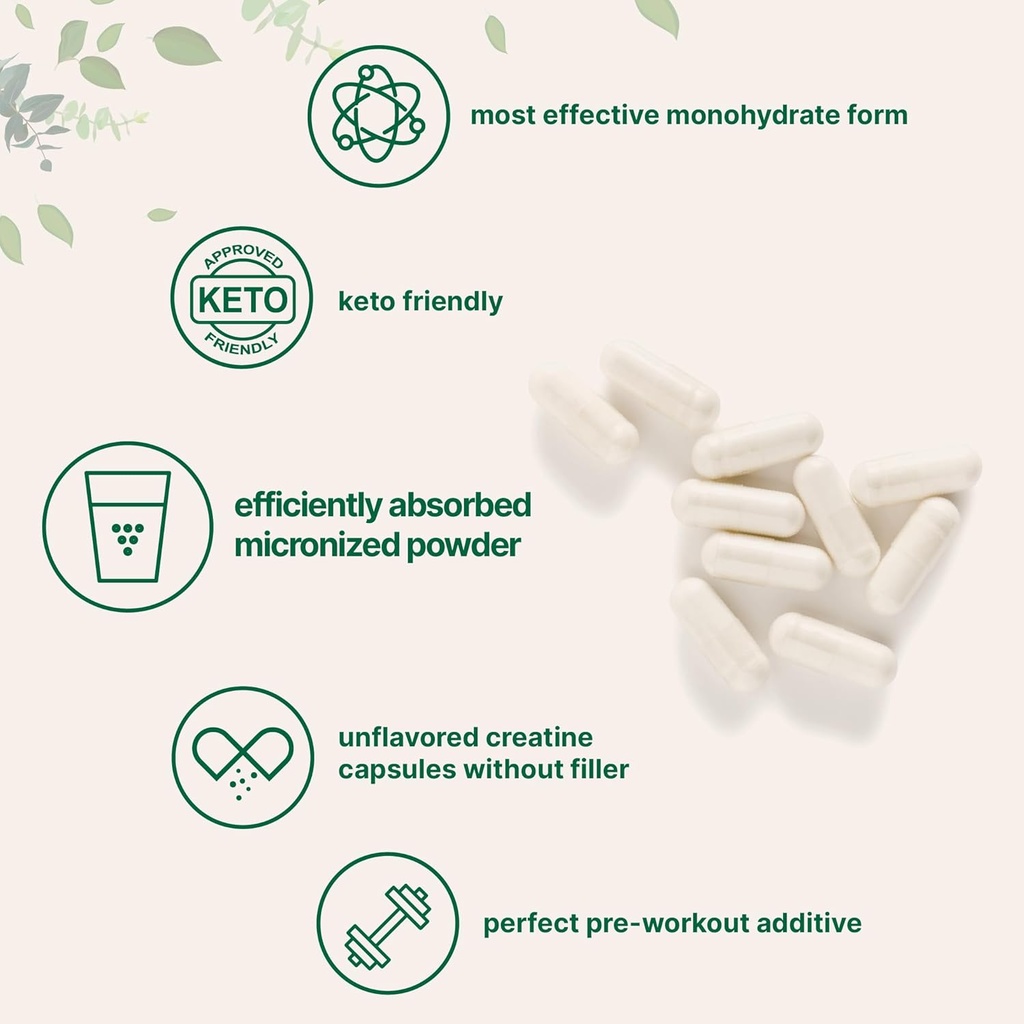 Creatine Monohydrate 5,000mg, 500 Capsules | Pure Creatine Pills – Micronized + Unflavored Powder Source, Easy Absorption | Pre Workout & Muscle Health Support | Keto, Non-GMO 6