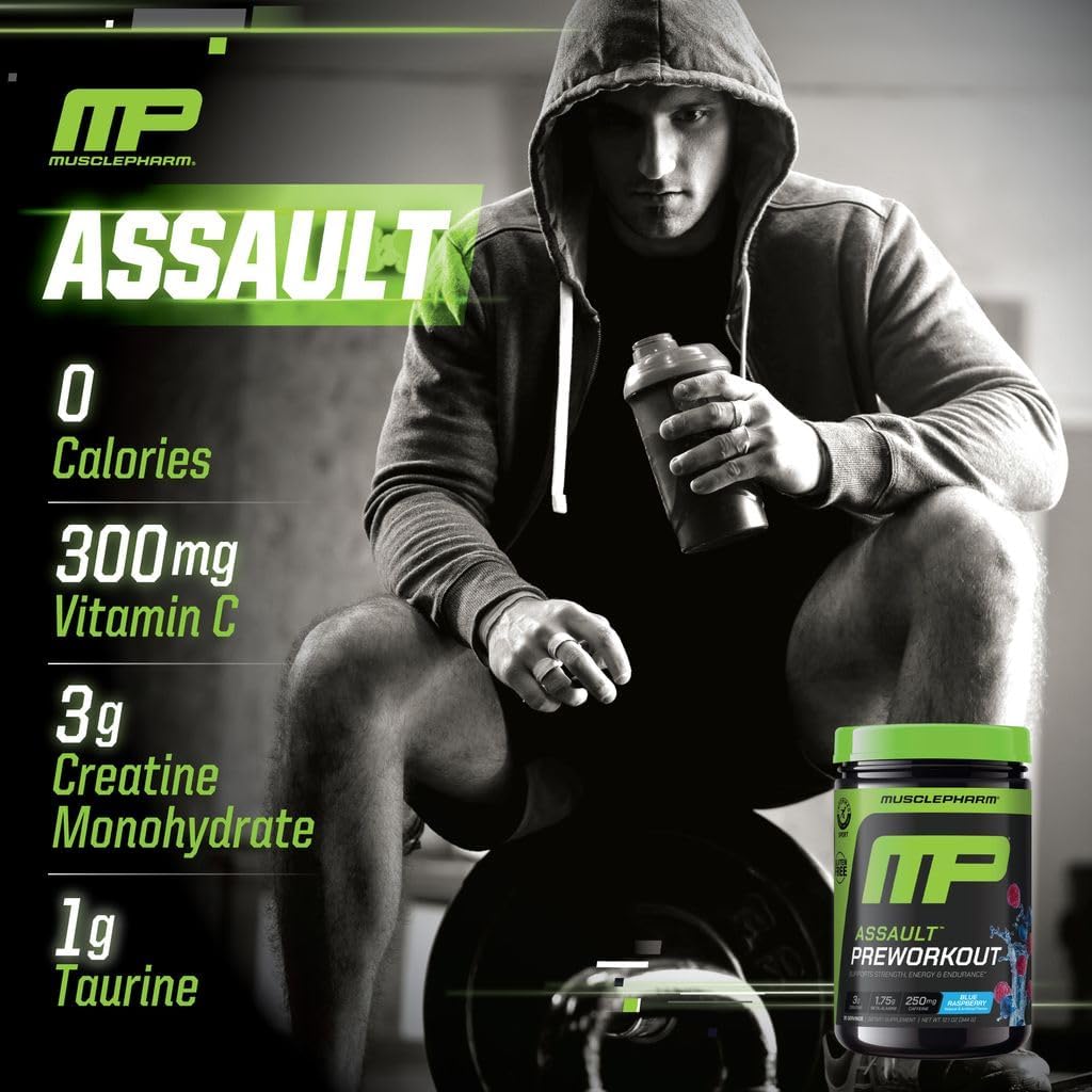 MusclePharm Assault Pre Workout Powder for Men & Women – Energy & Strength Boost Pre-Workout Supplements with Beta Alanine, Caffeine, Creatine & Betaine Anhydrous – 30 Servings, Blue Raspberry Flavor 6