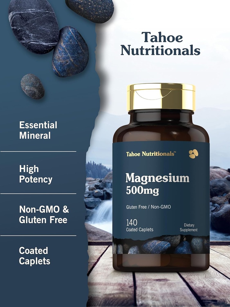 Tahoe Nutritionals Magnesium | 500mg | 140 Coated Caplets | Non-GMO and Gluten Free Supplement 5