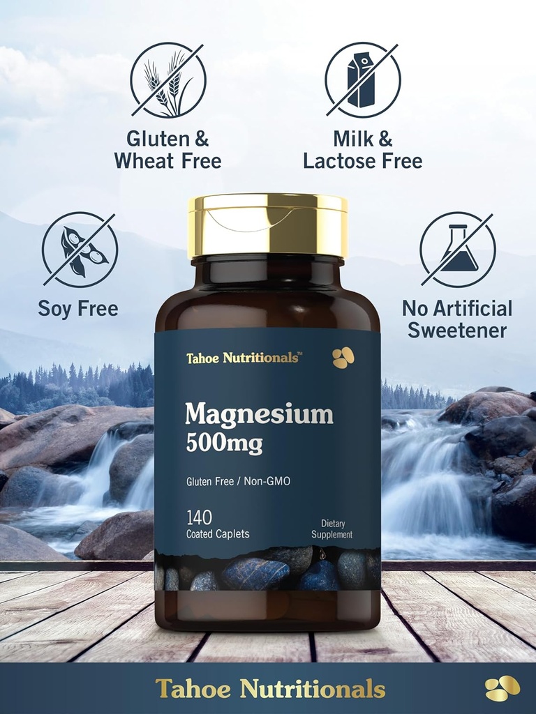 Tahoe Nutritionals Magnesium | 500mg | 140 Coated Caplets | Non-GMO and Gluten Free Supplement 6